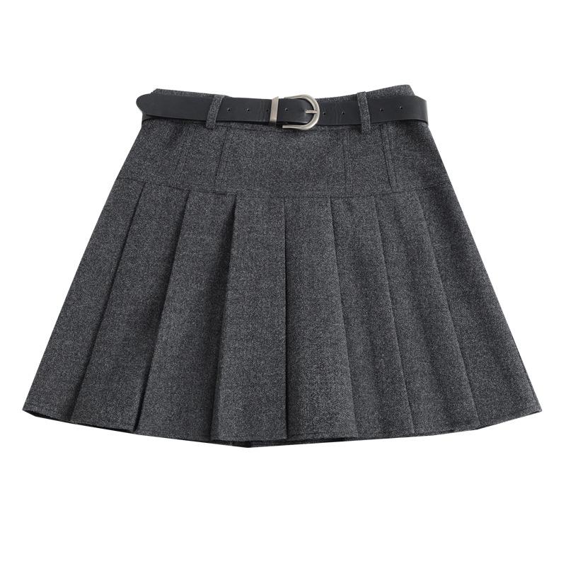 Women's 2025 Autumn/Winter High-Waisted Pleated Wool A-line Mini Skirt