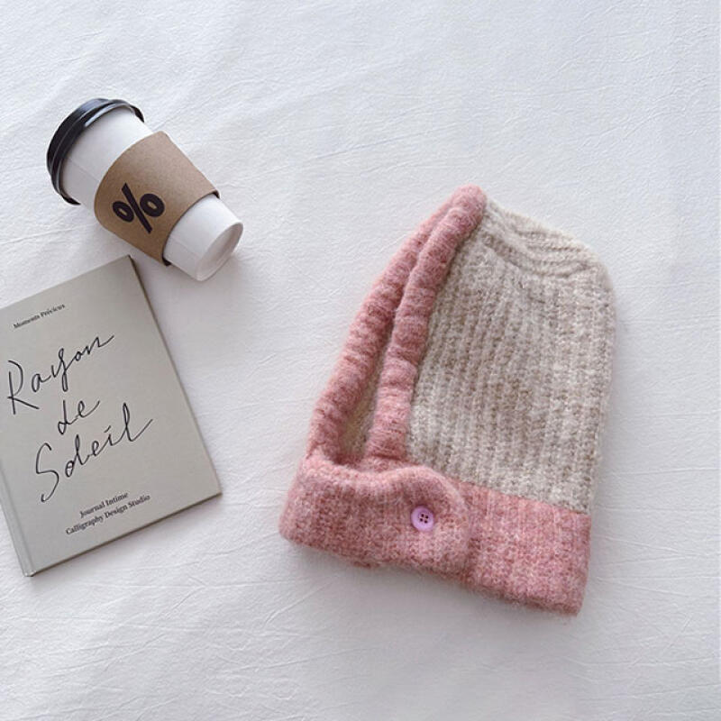 Knitted Balaclava Winter Hat Hooded Button Women's Neck Warmer
