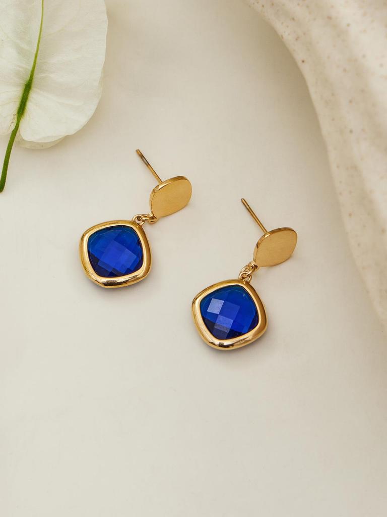 Stylish European & American Stainless Steel Jewelry Set with Square Faceted Glass Stones: Includes Bracelet, Necklace, and Earrings