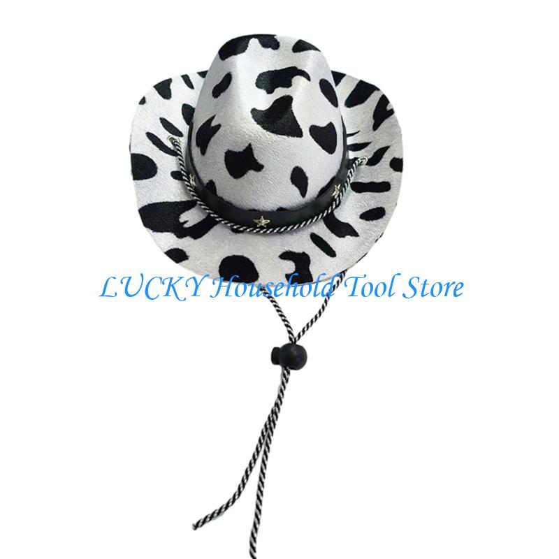 J0MC Pet Hat NewYear Party Photo Hat for Bichons Adjust Belt Dogs Cowboy Hat China Mainland