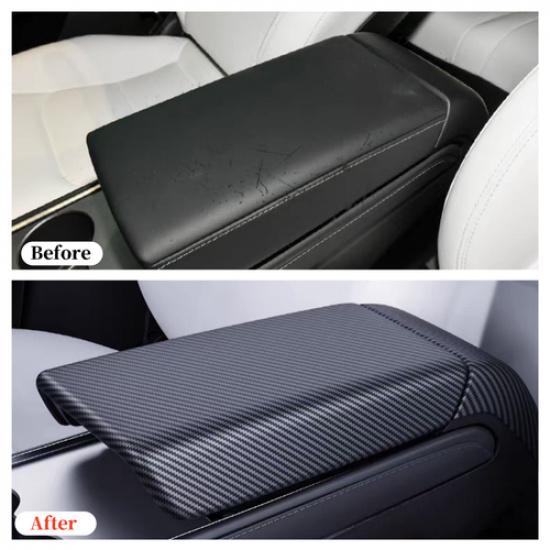 For Tesla Model 3 / Y Matte Carbon Fiber Interior Central Armrest Box Panel Trim