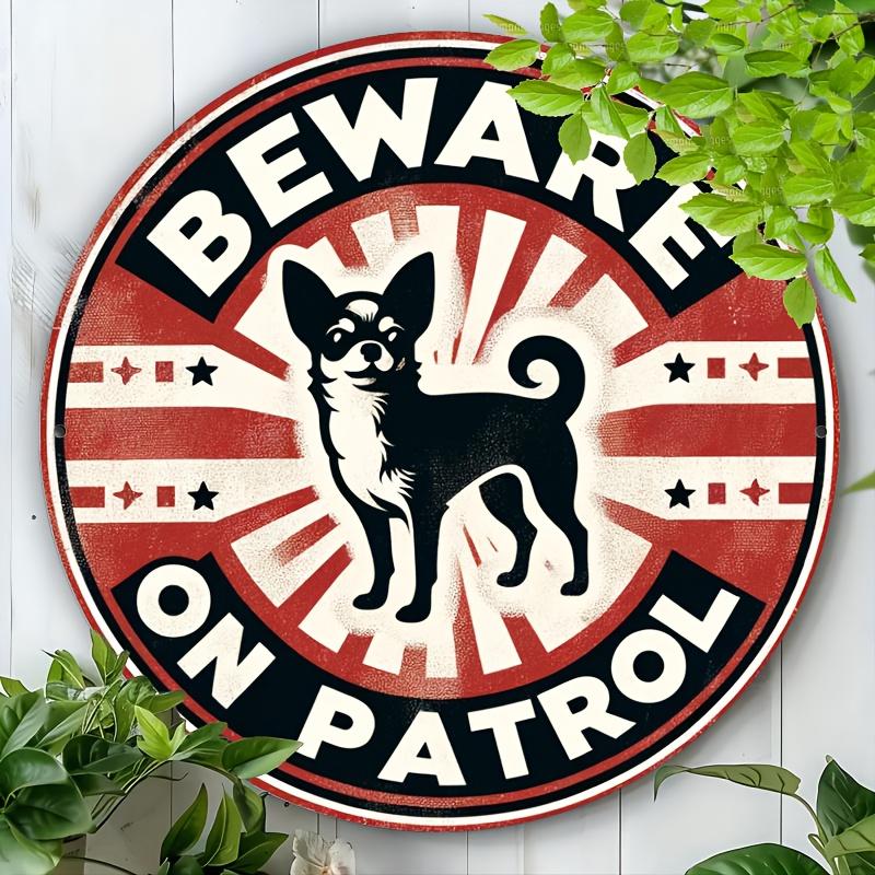 D Metal Sign Beware Of Dog On Patrol Vintage Funny Tin Plaque Pet Puppy Guardian Americana Wall Art Home Garden Decor Gift