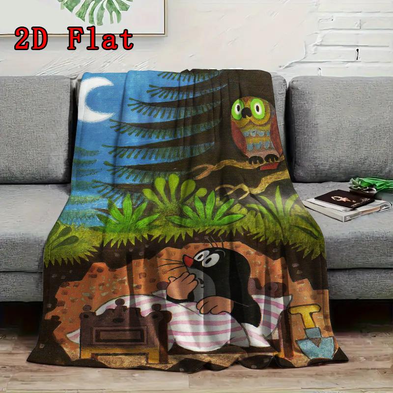 Retro Cartoon Maulwurf Geschichte 2D Flaches Muster Flanell Decke Hohe Qualität Alle Jahreszeiten Wärme und Komfort Perfekt für Weihnachtsgeschenke.PMT0914357