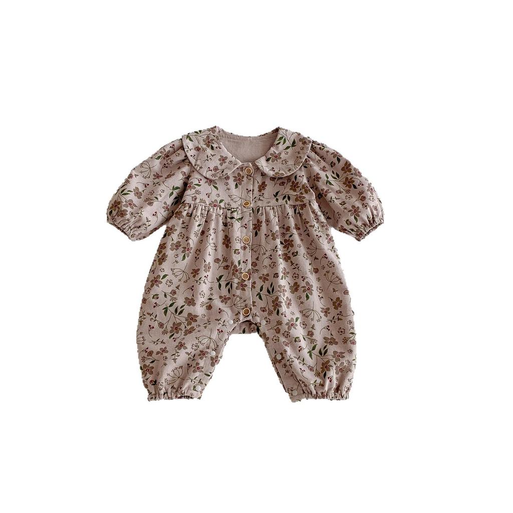 Korean Autumn Floral Romper: Stylish Newborn Cotton Crawling Suit with Peter Pan Collar