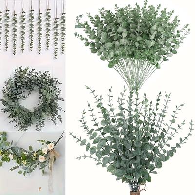 Tiges d'Eucalyptus Décoratives Feuilles d'Eucalyptus Artificielles Tiges d'Eucalyptus Fausse Touche Réelle Branches de Verdure Fausse pour Fleur de Mariage