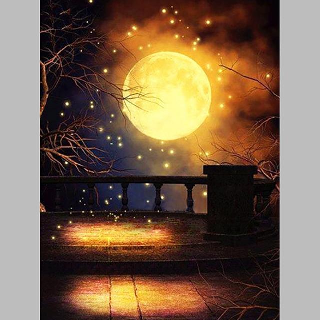 

5D DIY полная круглая алмазная живопись лунный ночной пейзаж Алмазная вышивка крестиком горный хрусталь мозаика распродажа украшение дома Square 30x40cm