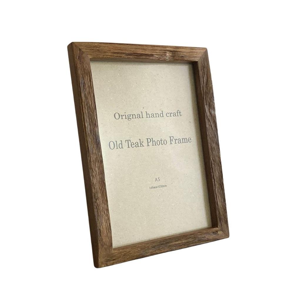 H A5 Fotorahmen Breite 17 x Höhe 23cm Antikholz Natur A5 Größe Holzbilderrahmen Fotoständer Wandmontage Tischaufsteller aus antikem Holz mit Löchern
