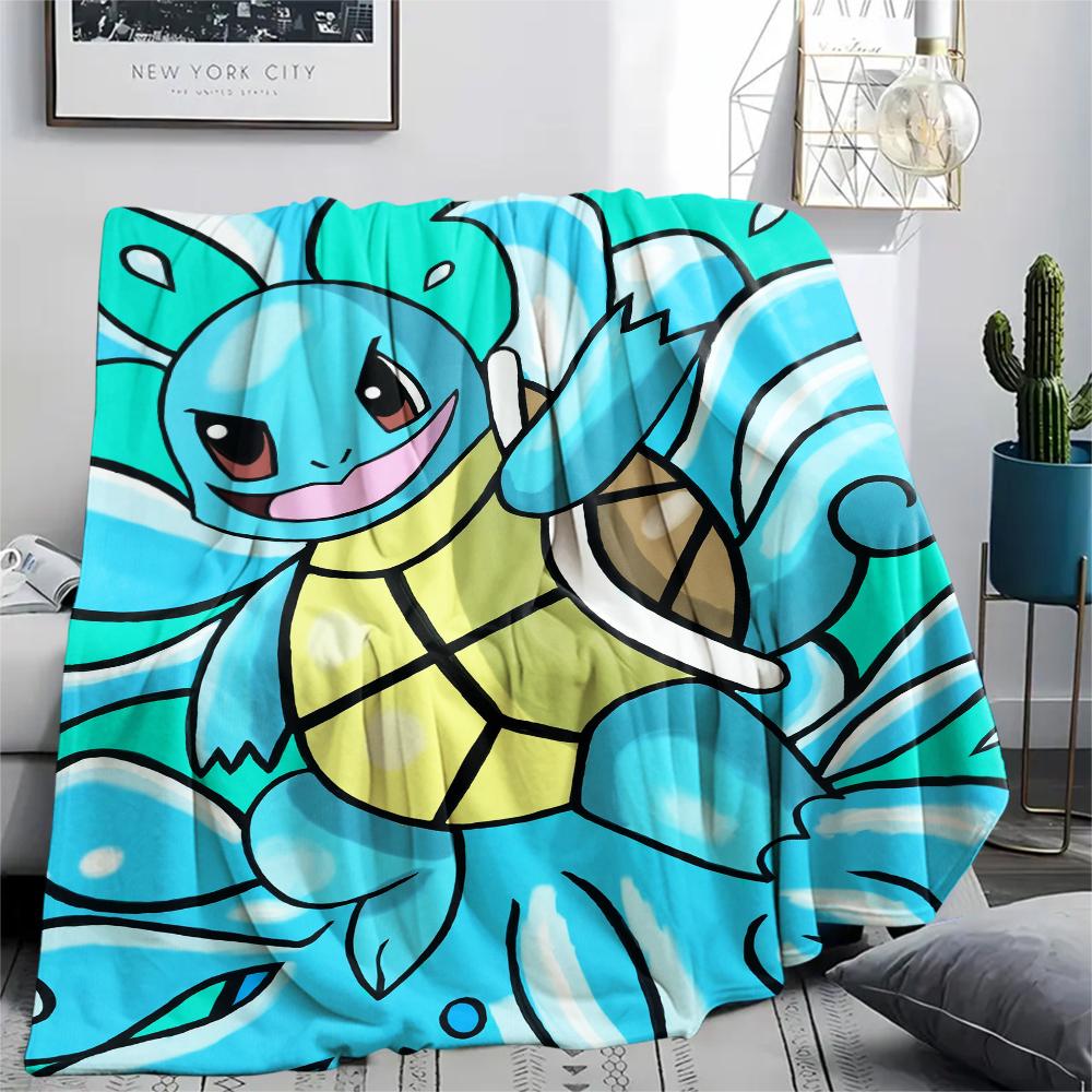 Flanelová deka se vzorem kreslené postavičky Squirtle, Vysoká kvalita, Pohodlná pro všechna roční období, Domácí dekorace, Teplo a pohodlí, Perfektní pro dárky.