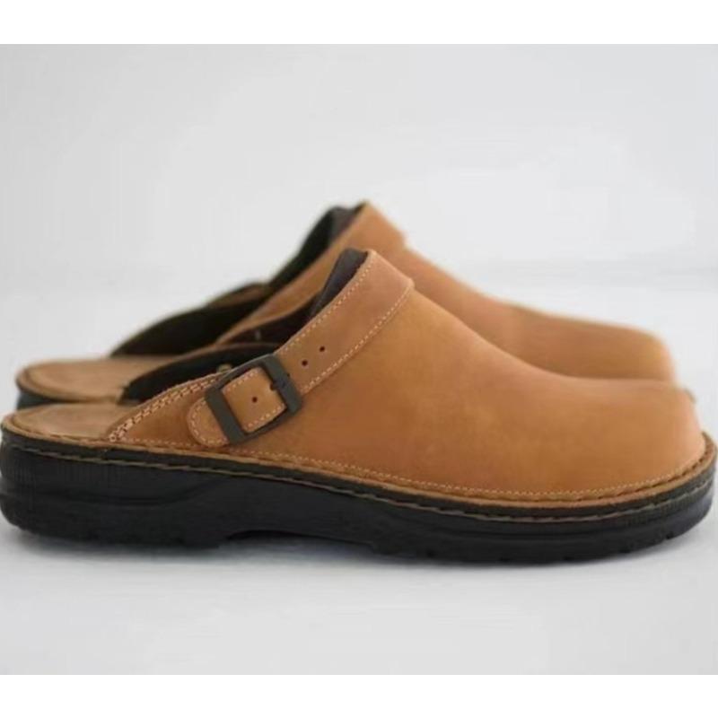 New Men's Woman Slippers Summer PU Leather Shoes Vintage Soft Bottom Slip On Sandals Beach Slippers Men Casual Shoes Size 38- 48