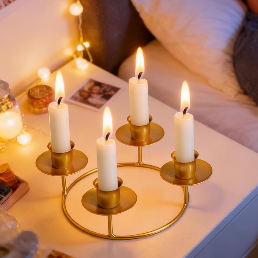 Gold Candle Holders Metal Round Display Stand Advent Wreath Candle Stick Holders for Home Kitchen Living Room Bedroom Farmhouse