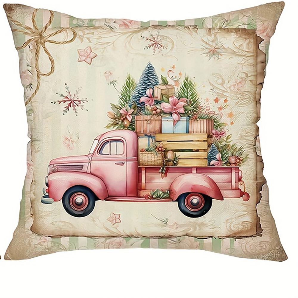 Christmas Themed Pillow Covers: Tree, Snowman, Santa, and Truck Designs Sofa Room Cushion Cover Home Decoration New Year Gift