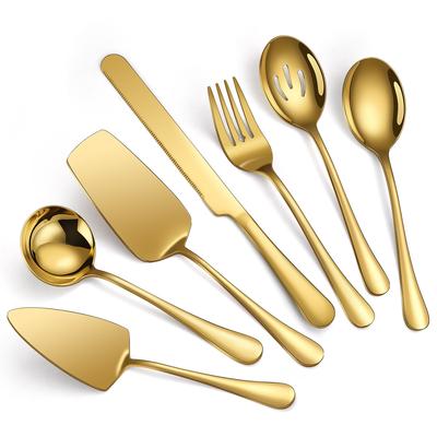 Stainless Steel 12 Inch Knife Fork and Spoon Serving Cutlery Cake Spatula Hotel Supplies Gold Silver Public Spoon 7 Piece Set