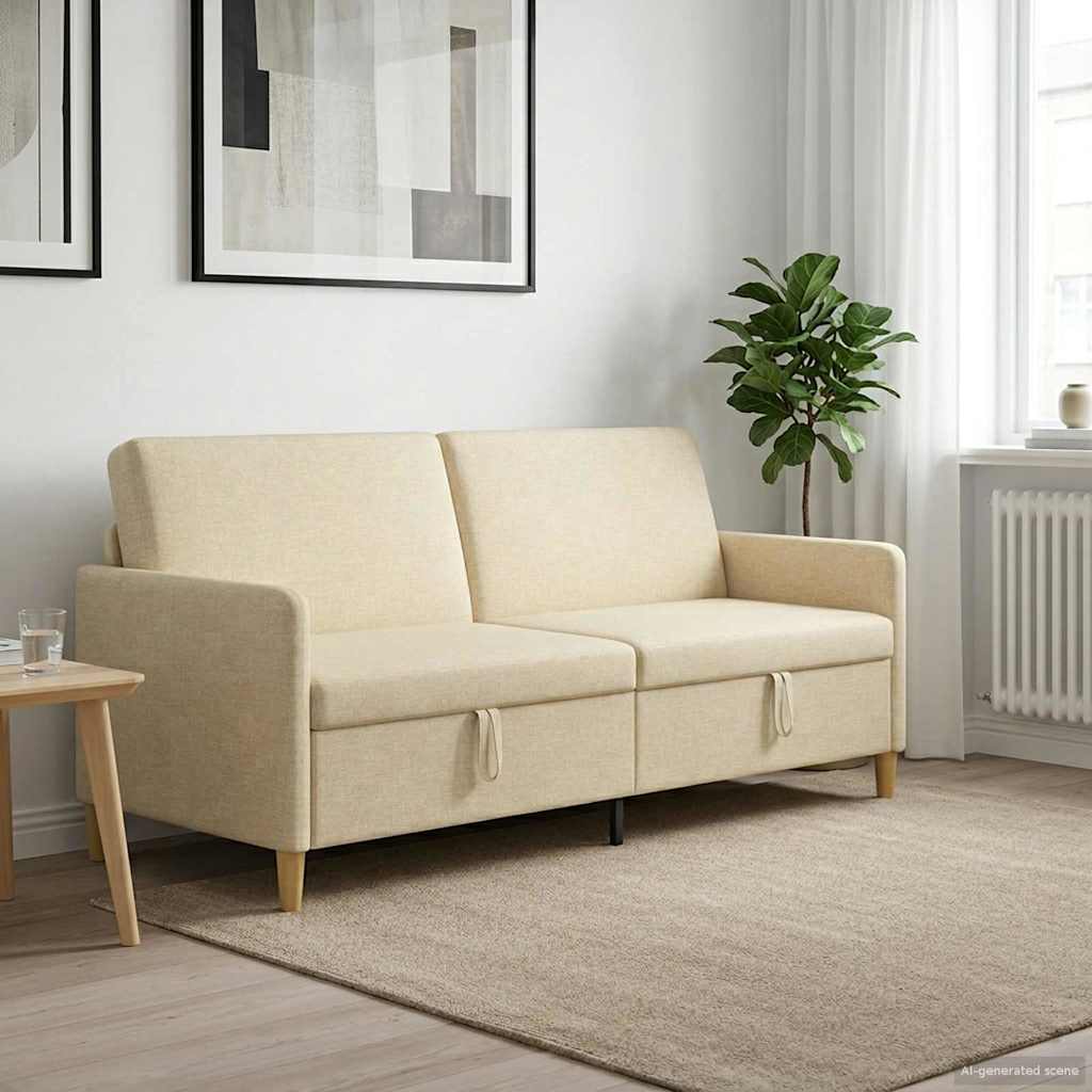 Storage Sofa In Cream 192 X 78 X 87 Cm Polyester