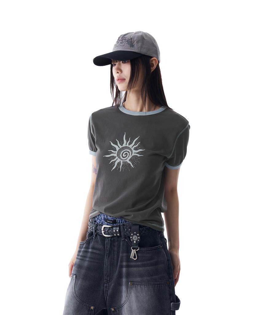 AAKAM Cracked Sun Ringer Top (Dark Gray)