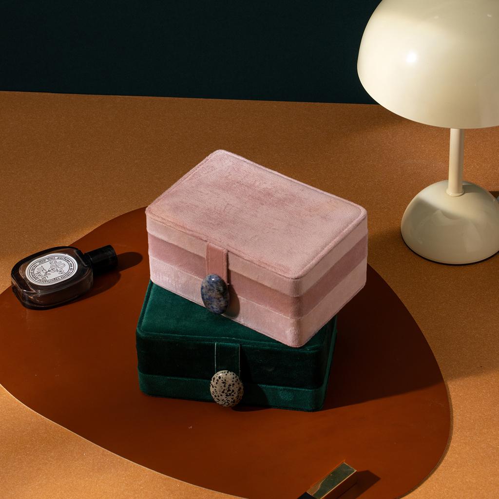 Natural Stone Double-Layer Velvet Jewelry Box for Earrings, Rings, Necklaces, and Travel Storage