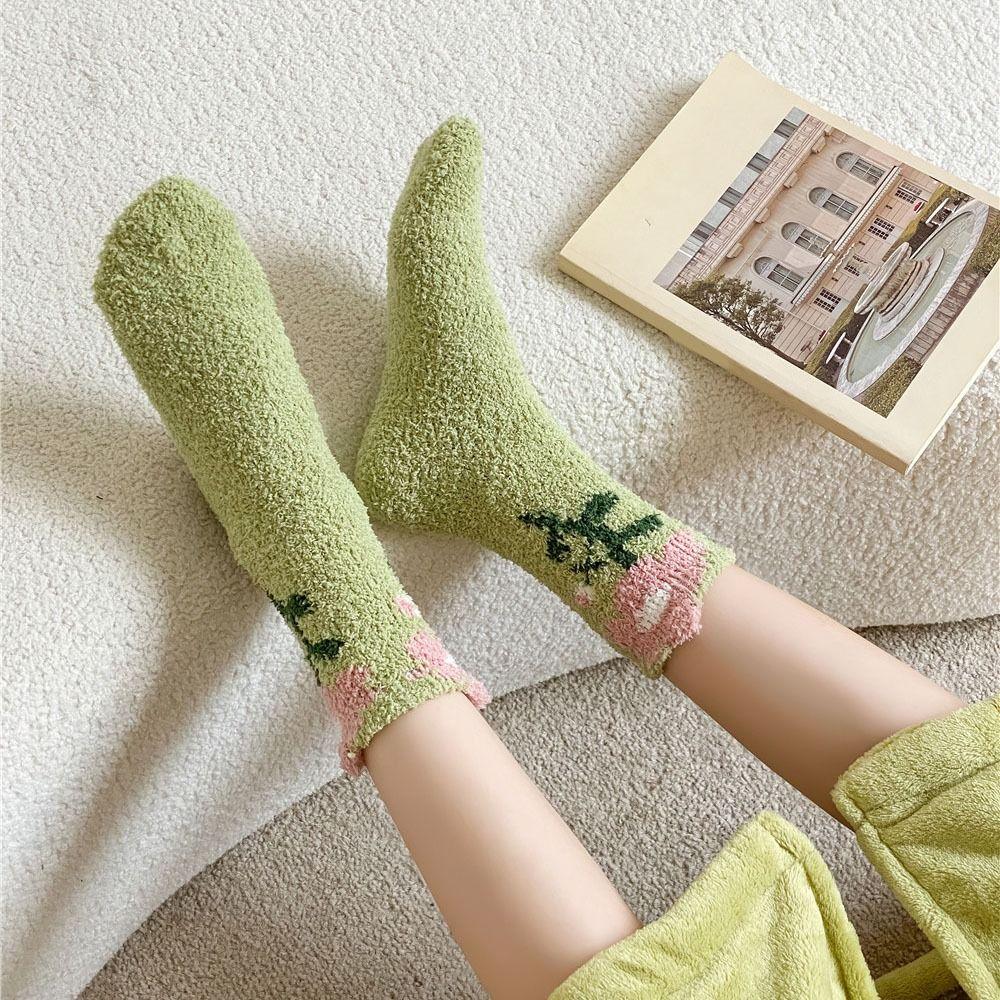 6Pairs Flower Coral Fleece Socks Thickened Warm Socks Women Soft Floor Plush Socks  Winter