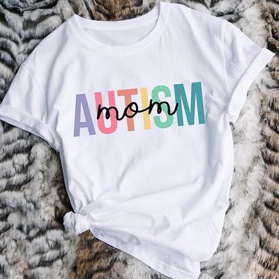 Mode Damen T-Shirt Autismus-Bewusstsein Grafik T-Shirt Lässig Rundhals Kurzarm T-Shirt Autismus Mama Unisex Shirt für Frauen