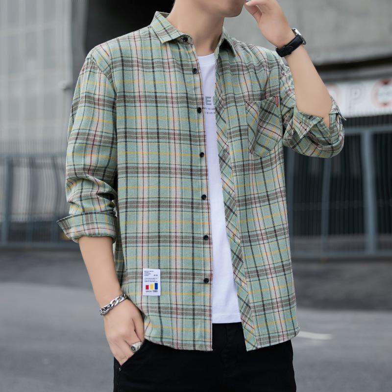 2024 Herr Casual Långärmad Rutig Skjortjacka