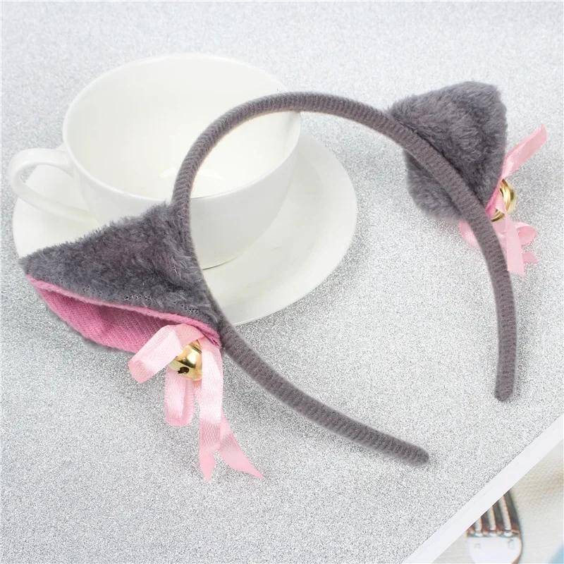 Cute Cat Fox Ears Headband Bell Bow Cosplay Halloween Party Fancy Costume Hair Accessories for Girls
