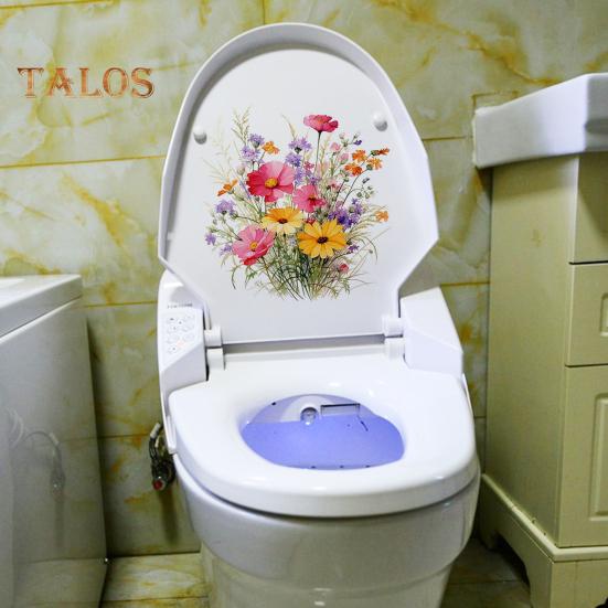 Colorful Flower Toilet Sticker Waterproof Removable Self-adhesive PVC Living Room Bathroom Wall Art Floral Plants Toilet Seat Lid Decoration Decal