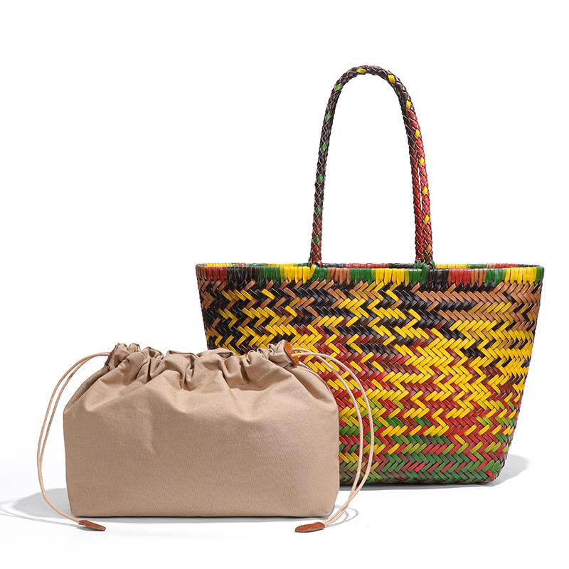 

Высококачественная кожаная сумка-корзина для овощей, красочная плетеная сумка-тоут ручной работы, модная сумка-багет на плечо/подмышку