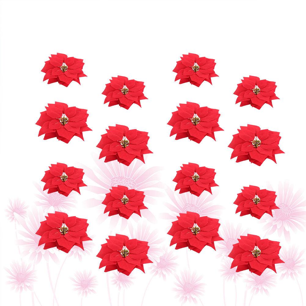 20Pcs Christmas Fake Flower Pendant Ornament Lightweight Elegant Simulated Cloth Flower for Tree Decor Wedding Party Home Cafe