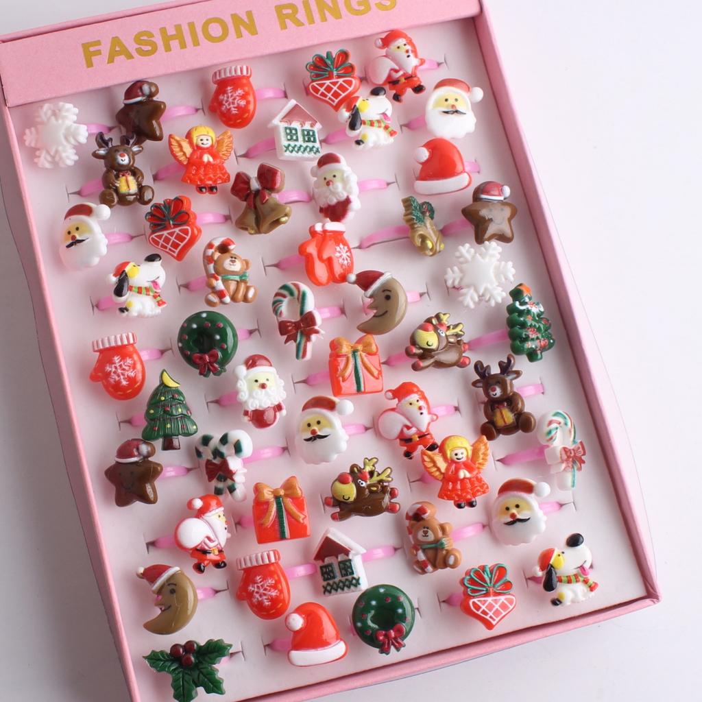 50Pcs Cartoon resin children's ring - Sweet flower ring - Gift box set finger ring - Party gift