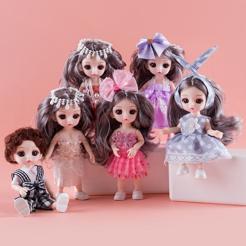 17CM Mini Bevegelig 13 Leddet Dukke Jenter Leketøy 3D Store øyne BJD Princess Full Drakter Kjoler Samling Barnedukkegave