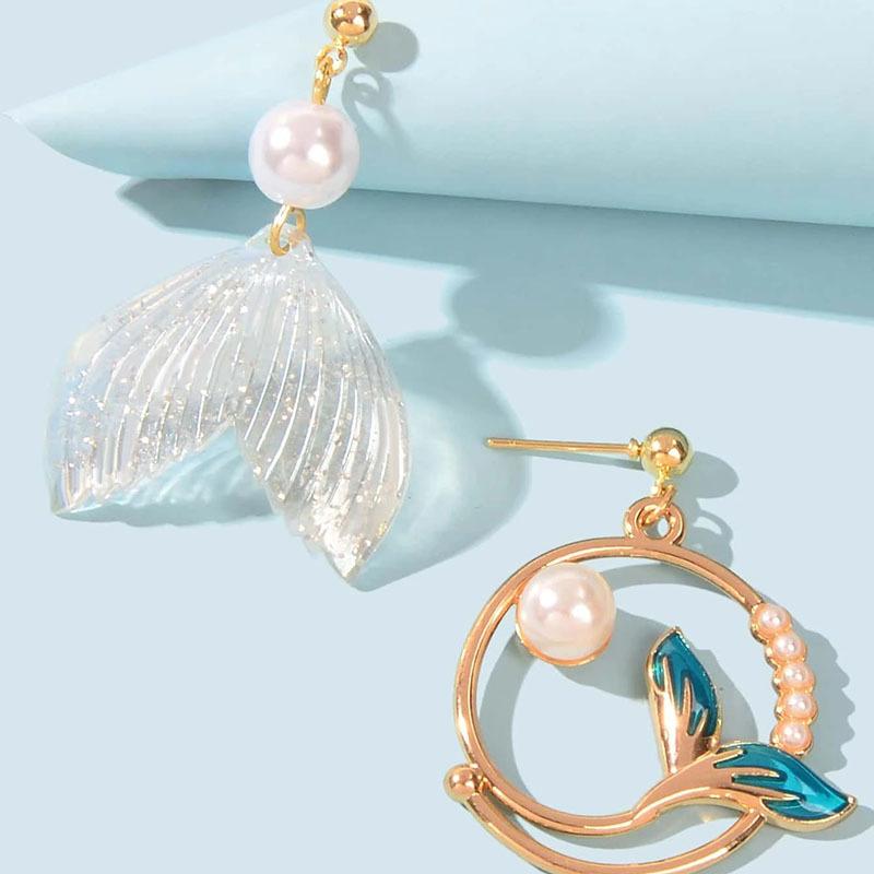 Enkle perleøredobber Delfin Hvalhale Asymmetriske øredobber Personlige havfrue stiftøredobber