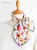 White Floral Print 100% Silk Scarf Women Wrap Neckerchief 50cm Twill Shawl Spring and Autumn Square Scarf Luxury Gift