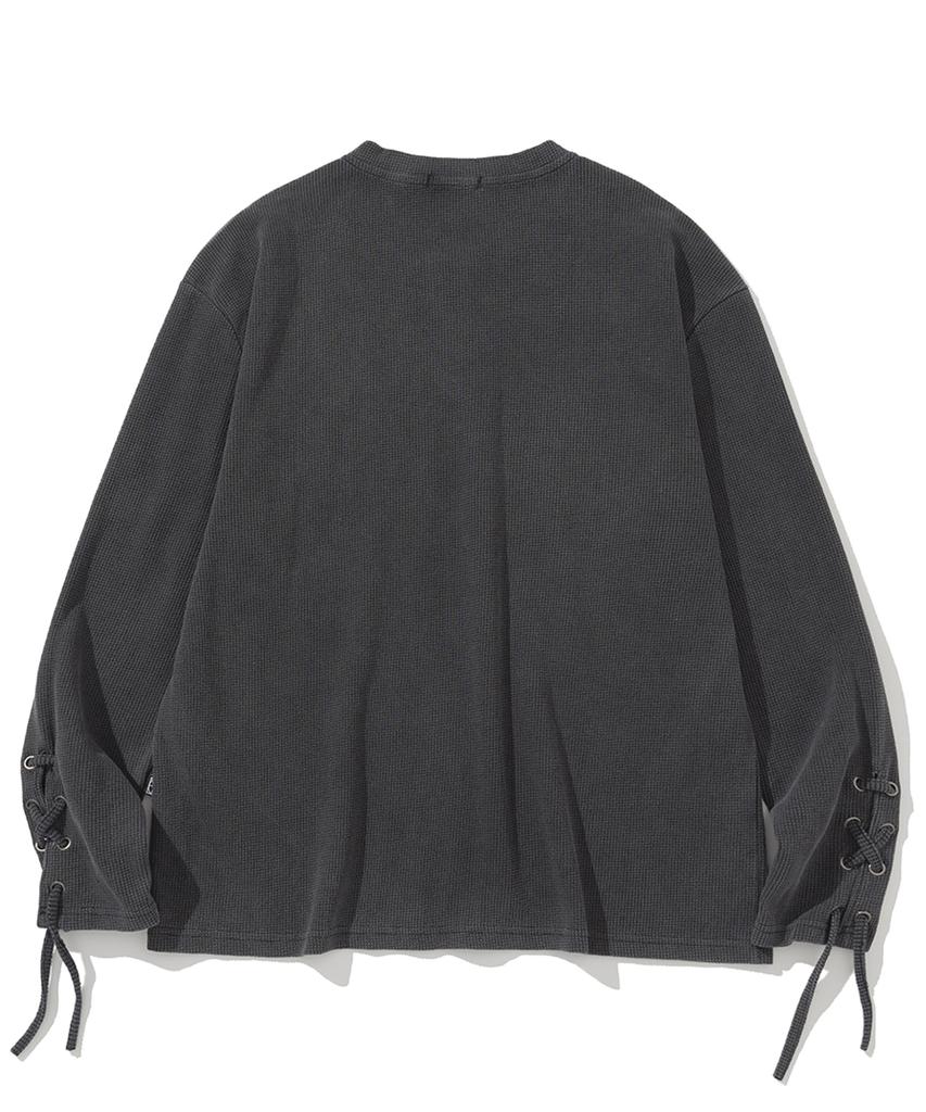 NOT4NERD Pigment Sleeve Lace Henley Neck Long Sleeve - Charcoal