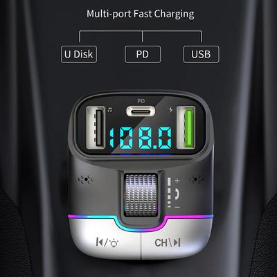 FM-zender Bluetooth 5.4 Handsfree Draagbare Auto AUX Radio Modulator MP3-speler met Snellaadadapter Auto Accessoires