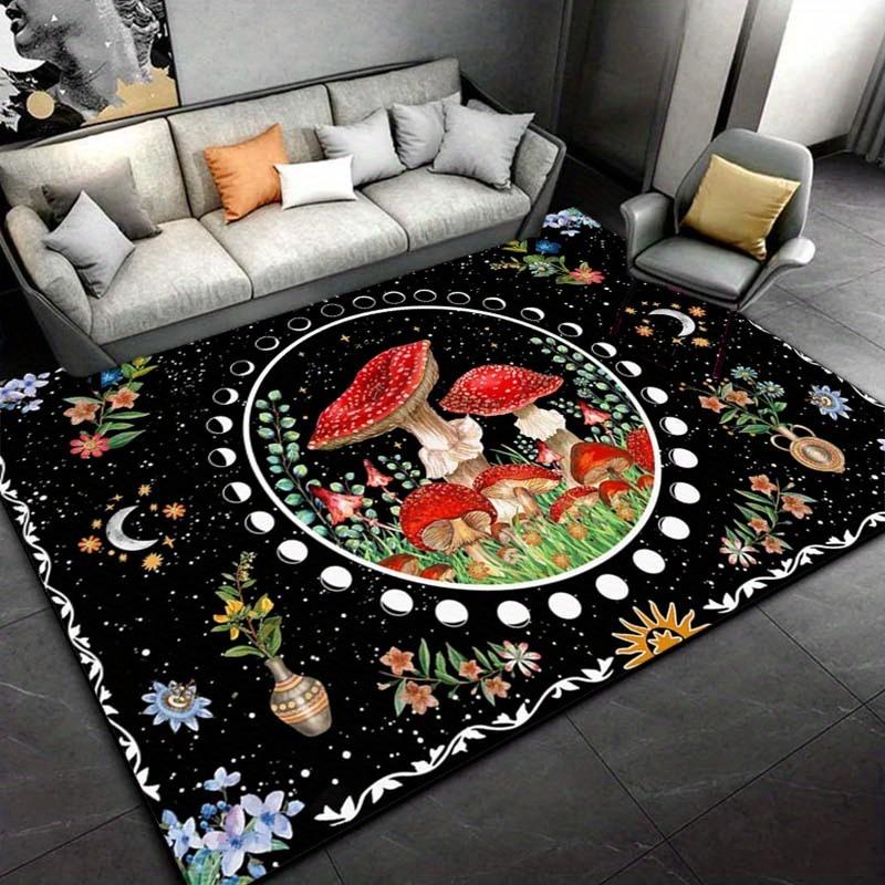 

Mushroom Circle Rug - Enchanted Forest Design for Kids Room Fairy Tale Themed Home Decor Anti slip carpet can be machine washed 50cm x 80cm