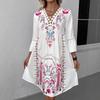New Women's V-Neck Lace Trim Printed Midi Dress, Short Sleeve Casual Floral Summer Dress for Daily Wear