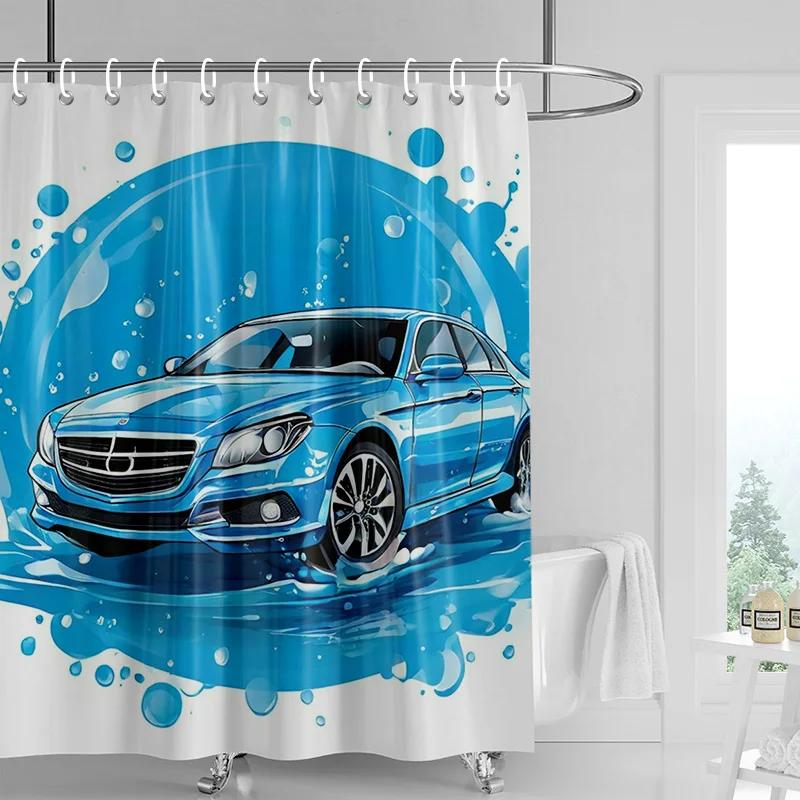 Car Pattern Shower Curtain Waterproof Bathroom Partition Curtain Bathroom shower curtain hooks 90x180cm 180x200cm