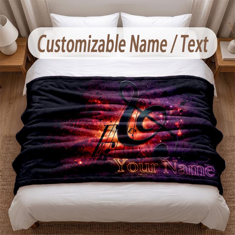 Music General Theme Soft Blanket Personalized Custom Name Text Print Warm Blanket Home Sofa Bedroom Decor