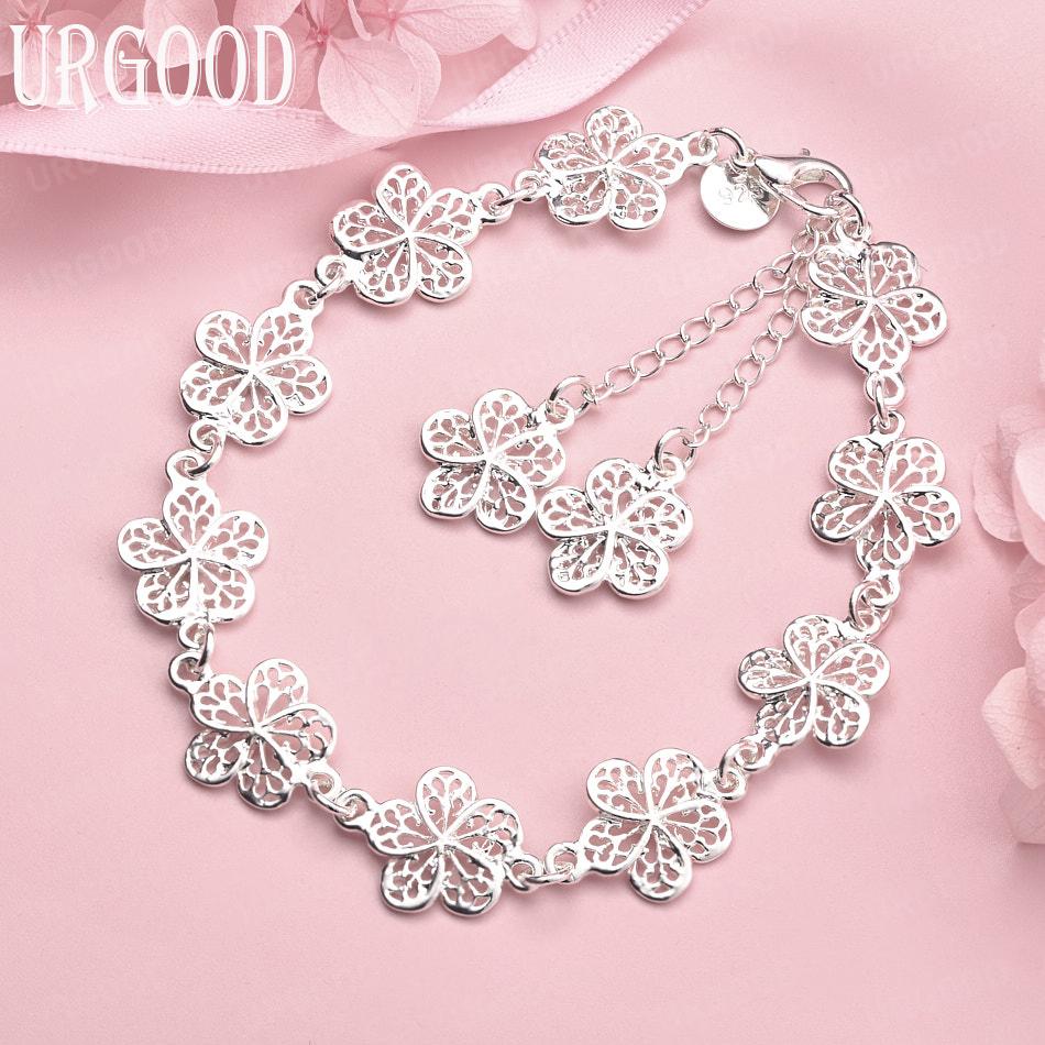 

Браслет из стерлингового серебра 925 пробы с цветком, модные свадебные украшения 20CM