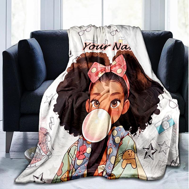 1PC Custom Name Bubble Gum Dreams outdooor Flannel blankets Patterns Throw Blanket All-Season Soft Gift for Couch, Bed, Camping gifts