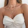 IngeSight.Z 5Pcs/Set Vintage Gold Color Cross Pendant Necklace Trend Imitation Pearl Rhinestone Choker Neck Accessory Jewelry