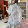 Schoolbag Blue and White Plaid Star Embroidered Backpack Japanese Soft Girl Refreshing Cure Student Party Class Travel Backpack