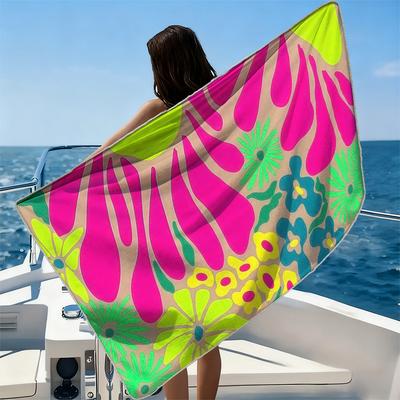 Bright Abstract Floral Beach Towel Ultra-fine Fiber Quick Drying Absorbent Beach Swimming Vacationvacation Essentials Gifts
