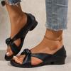 Fashion Vintage Open Toe Round Toe Crossover with Wedge Heel Roman Sandals Simple Temperament Versatile Slip Sandals Women