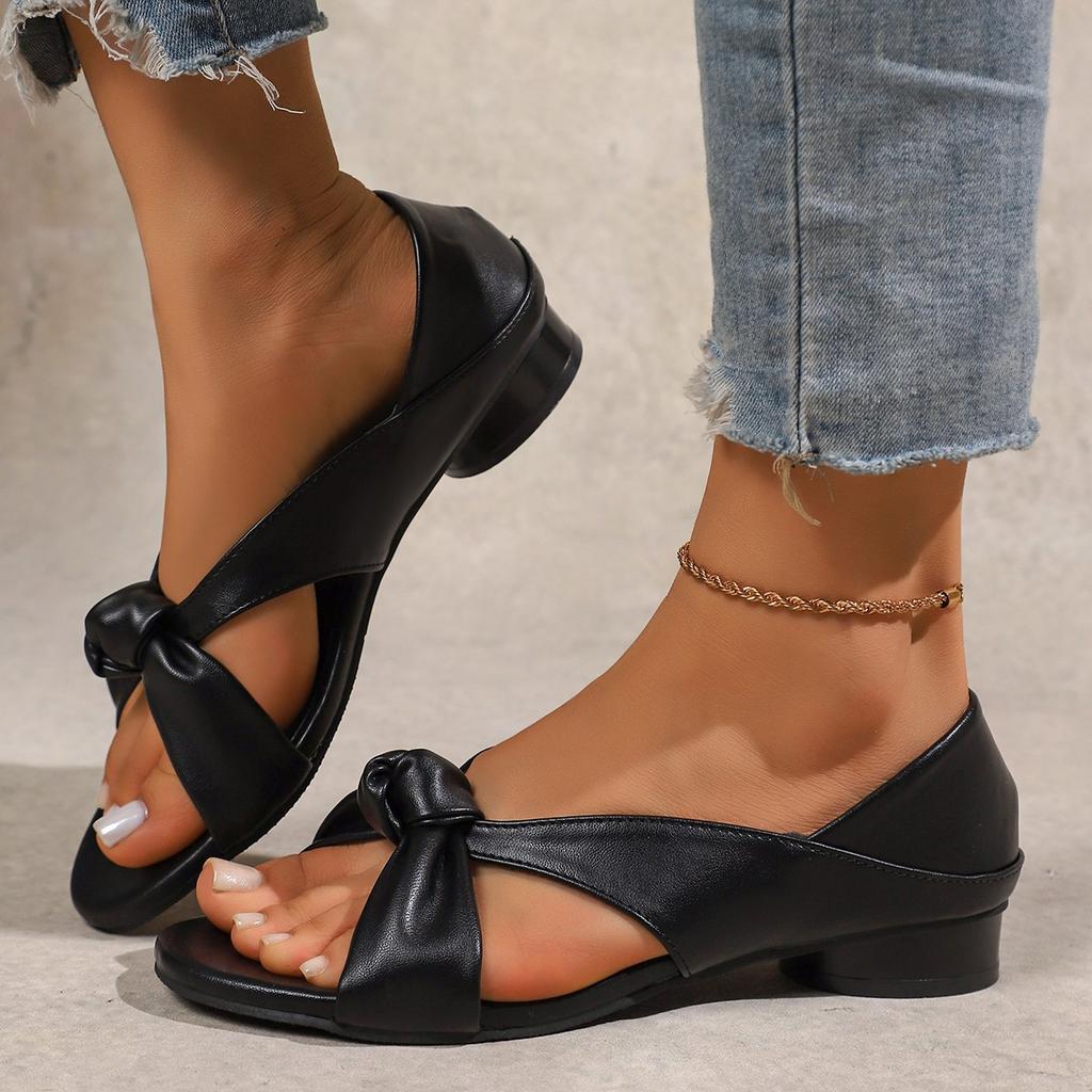 Fashion Vintage Open Toe Round Toe Crossover with Wedge Heel Roman Sandals Simple Temperament Versatile Slip Sandals Women