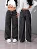 Pantaloni di Jeans da Donna a Vita Alta, Vestibilità Larga, con Dettagli a Bottone per Uso Casual