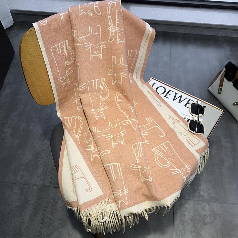 

Women s Korean Style Double-Sided Imitation Cashmere Scarf - Thick, Warm, and Cold-Proof Shawl/Neck Warmer 190*65cm