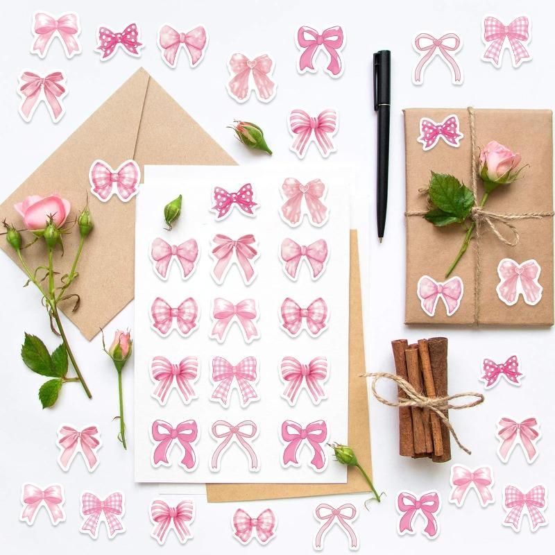 500 Sheets Per Roll of Cute Cartoon Pink Bow-shaped Sticker Decorative Stickers for Mobile Phones and Water Bottles, Water-resistant.