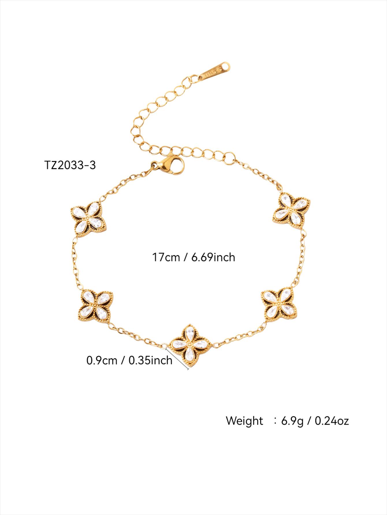 

Модный Элегантный Простой Позолоченный 18К Комплект из Ожерелья и Браслета из Нержавеющей Стали с Клевером и Циркониями, Женские Ювелирные Аксессуары