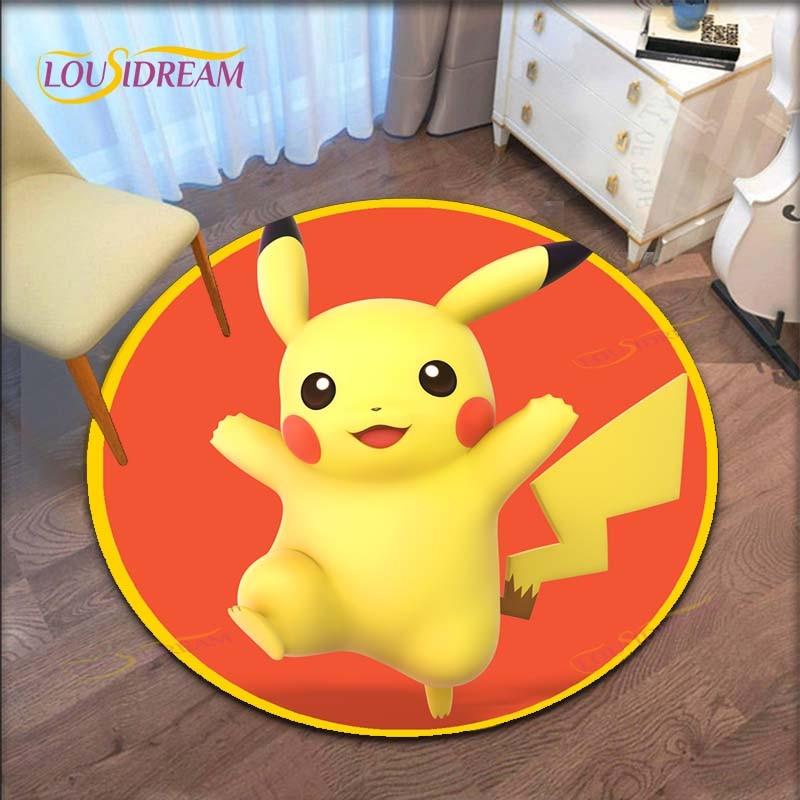 Cartoon Pokemon Runder Teppich für Wohnzimmer Teppich Bodenteppich Badematte Schlafzimmerteppich für Kinderzimmer Fußmatte