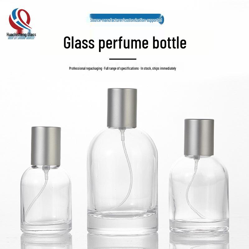 High-End 50ml Transparent Glass Perfume Bottle with Press Spray