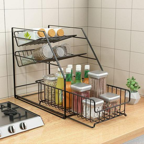 

Punch-Free Undersink Double-Layer Pull-Out Kitchen Organizer